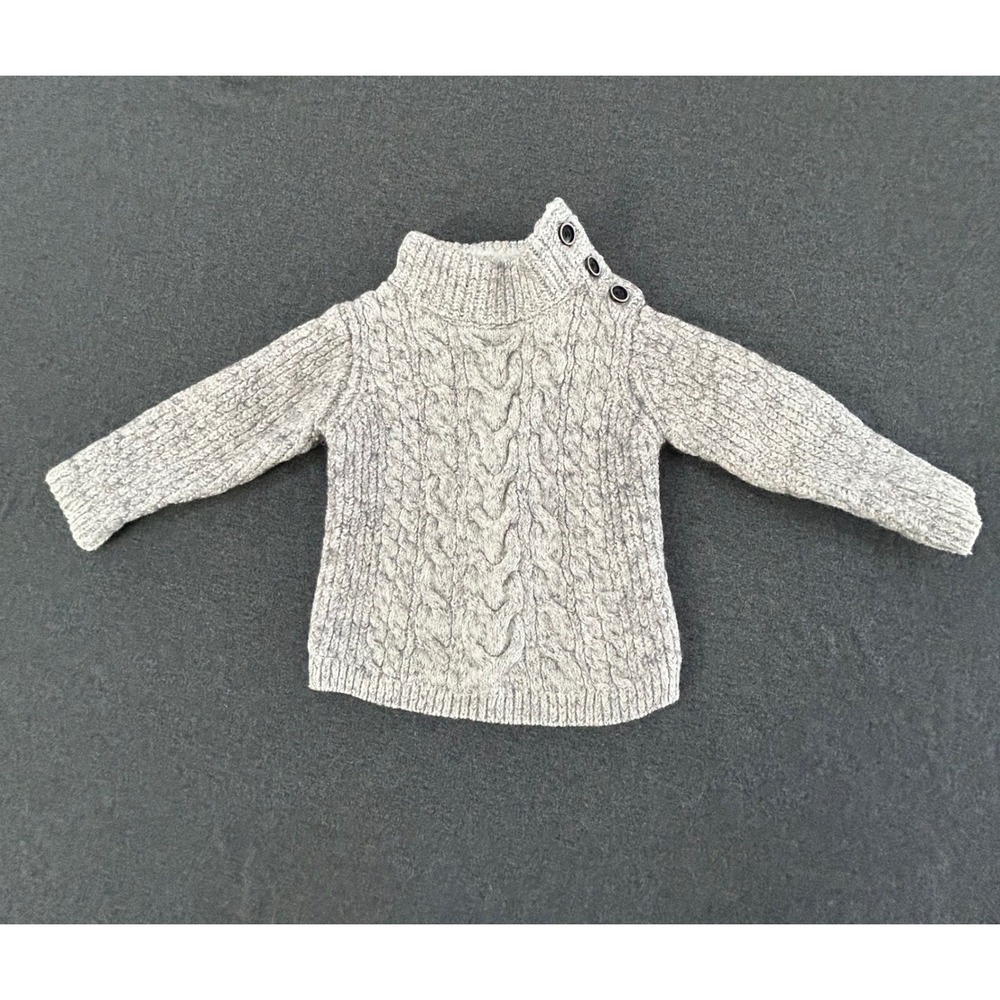 Zara Baby Sweater 18-24M Gray Cable Knit Wool Blend Elbow Patch Toddler